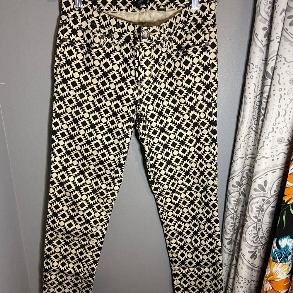 J. Crew Black and Cream Patterned Pants